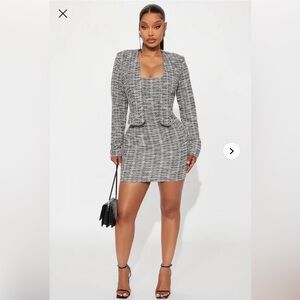 Ivy Tweed Mini Dress Set - Black/White